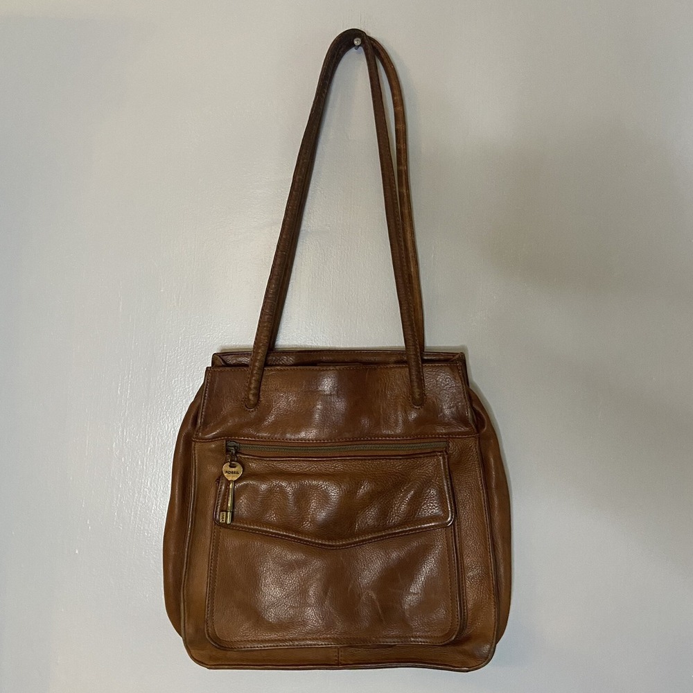 Brown Leather Fossil Shoulder Handbag Bag 75082 Purse with‎ Key
